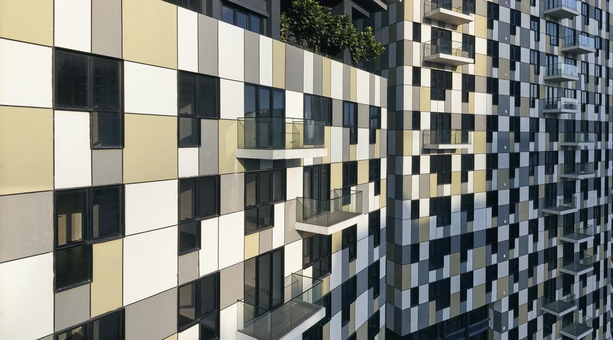 Close view of a completed residential facade.